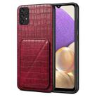 For Samsung Galaxy A32 5G Denior Imitation Crocodile Leather Back Phone Case with Holder(Rose Red) - 1