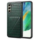 For Samsung Galaxy S21 FE 5G Denior Imitation Crocodile Leather Back Phone Case with Holder(Green) - 1