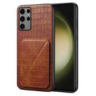 For Samsung Galaxy S23 Ultra 5G Denior Imitation Crocodile Leather Back Phone Case with Holder(Brown) - 1
