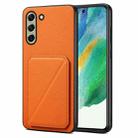 For Samsung Galaxy S21 FE 5G Denior Imitation Calf Leather Back Phone Case with Holder(Orange) - 1