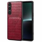 For Sony Xperia 1 V Denior Imitation Crocodile Leather Back Phone Case with Holder(Rose Red) - 1