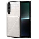 For Sony Xperia 1 V Denior Imitation Crocodile Leather Back Phone Case with Holder(White) - 1