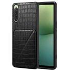 For Sony Xperia 10 V Denior Imitation Crocodile Leather Back Phone Case with Holder(Black) - 1