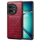 For OnePlus Ace 2 Pro 5G Denior Imitation Crocodile Leather Back Phone Case with Holder(Rose Red) - 1