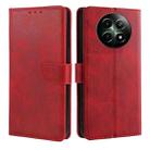 For Realme 12 5G Calf Texture Buckle Flip Leather Phone Case(Red) - 1