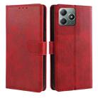 For Realme C61 4G Calf Texture Buckle Flip Leather Phone Case(Red) - 1