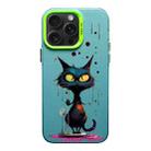 For iPhone 15 Pro Max Color Ink Frosted PC+TPU Phone Case(Black Cat) - 1