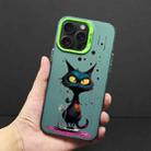 For iPhone 15 Pro Color Ink Frosted PC+TPU Phone Case(Black Cat) - 1