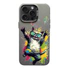 For iPhone 15 Pro Color Ink Frosted PC+TPU Phone Case(Glasses Cat) - 1