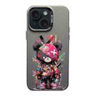For iPhone 15 Plus Color Ink Frosted PC+TPU Phone Case(Black Bear) - 1