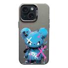For iPhone 15 Plus Color Ink Frosted PC+TPU Phone Case(Blue Bear) - 1