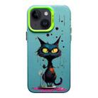 For iPhone 14 Plus Color Ink Frosted PC+TPU Phone Case(Black Cat) - 1