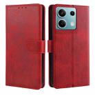 For Xiaomi Redmi Note 13 4G Calf Texture Buckle Flip Leather Phone Case(Red) - 1