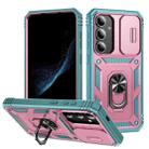 For Samsung Galaxy S24+ 5G Sliding Camshield TPU + PC Phone Case with Holder(Pink+Green) - 1