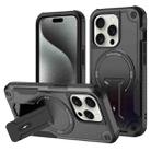 For iPhone 15 Pro Armor Magsafe Holder PC Hybrid TPU Phone Case(Black) - 1