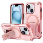 For iPhone 15 Armor Magsafe Holder PC Hybrid TPU Phone Case(Pink) - 1