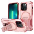 For iPhone 13 Pro Max Armor Magsafe Holder PC Hybrid TPU Phone Case(Pink) - 1