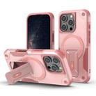 For iPhone 16 Pro Armor Magsafe Holder PC Hybrid TPU Phone Case(Pink) - 1