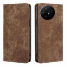 For TCL 50 XL RFID Anti-theft Brush Magnetic Leather Phone Case(Brown) - 1