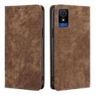 For TCL 501 4G RFID Anti-theft Brush Magnetic Leather Phone Case(Brown) - 1