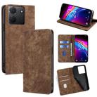 For TCL 503 4G RFID Anti-theft Brush Magnetic Leather Phone Case(Brown) - 1