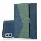 For Motorola Moto E15 Dual-color Stitching Leather Phone Case(Blue Green) - 1
