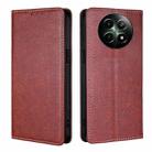 For Realme 12 5G Gloss Oil Solid Color Magnetic Leather Phone Case(Brown) - 1