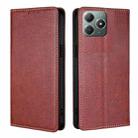 For Realme C61 4G Gloss Oil Solid Color Magnetic Leather Phone Case(Brown) - 1