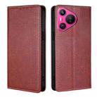 For Huawei Pura 70 Gloss Oil Solid Color Magnetic Leather Phone Case(Brown) - 1