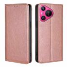 For Huawei Pura 70 Gloss Oil Solid Color Magnetic Leather Phone Case(Rose Gold) - 1