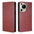 For Huawei Pura 70 Ultra Gloss Oil Solid Color Magnetic Leather Phone Case(Brown) - 1