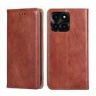 For Honor X6a 4G Gloss Oil Solid Color Magnetic Leather Phone Case(Brown) - 1