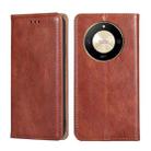 For Honor X50 5G Gloss Oil Solid Color Magnetic Leather Phone Case(Brown) - 1