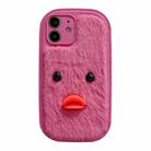 For iPhone 12 Plush Black Eyes Duck TPU Phone Case(Rose Red) - 1