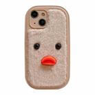 For iPhone 14 Plus Plush Black Eyes Duck TPU Phone Case(Khaki) - 1