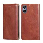 For Sony Xperia 5 V Gloss Oil Solid Color Magnetic Leather Phone Case(Brown) - 1