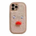 For iPhone 15 Pro Plush White Eyes Duck TPU Phone Case(Khaki) - 1