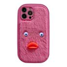 For iPhone 15 Pro Plush White Eyes Duck TPU Phone Case(Rose Red) - 1