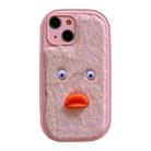 For iPhone 15 Plus Plush White Eyes Duck TPU Phone Case(Pink) - 1