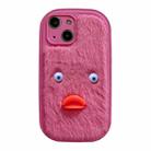 For iPhone 15 Plus Plush White Eyes Duck TPU Phone Case(Rose Red) - 1