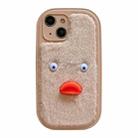 For iPhone 14 Plus Plush White Eyes Duck TPU Phone Case(Khaki) - 1