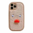 For iPhone 11 Pro Max Plush White Eyes Duck TPU Phone Case(Khaki) - 1