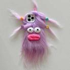 For iPhone 14 Pro Max Tied Hairstyle Plush Monster TPU Phone Case(Purple) - 1