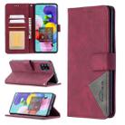 For Samsung Galaxy A51 Rhombus Texture Magnetic Buckle Horizontal Flip Leather Case with Holder & Card Slots & Wallet & Photo Frame(Red) - 1