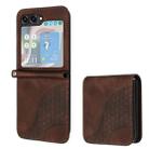 For Samsung Galaxy Z Flip5 5G YX0060 Elephant Head Embossed Phone Leather Case with Lanyard(Coffee) - 1