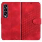 For Samsung Galaxy Z Fold4 5G YX0060 Elephant Head Embossed Phone Leather Case with Lanyard(Red) - 1