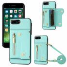 For iPhone 7 Plus / 8 Plus DF-09 Crossbody Litchi texture Card Bag Design PU Phone Case(Cyan) - 1