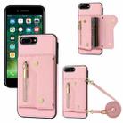 For iPhone 7 Plus / 8 Plus DF-09 Crossbody Litchi texture Card Bag Design PU Phone Case(Pink) - 1
