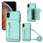 For iPhone X / XS DF-09 Crossbody Litchi texture Card Bag Design PU Phone Case(Cyan) - 1