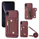 For iPhone XR DF-09 Crossbody Litchi texture Card Bag Design PU Phone Case(Wine Red) - 1